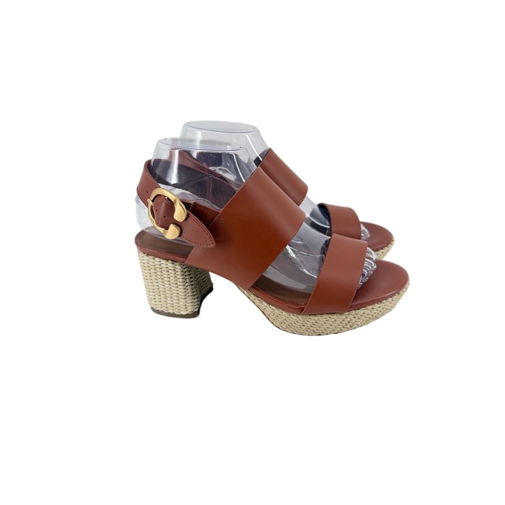 Aerosoles Camera Tan Leather Espadrille Platform Block Heel Sandals Womens 7M